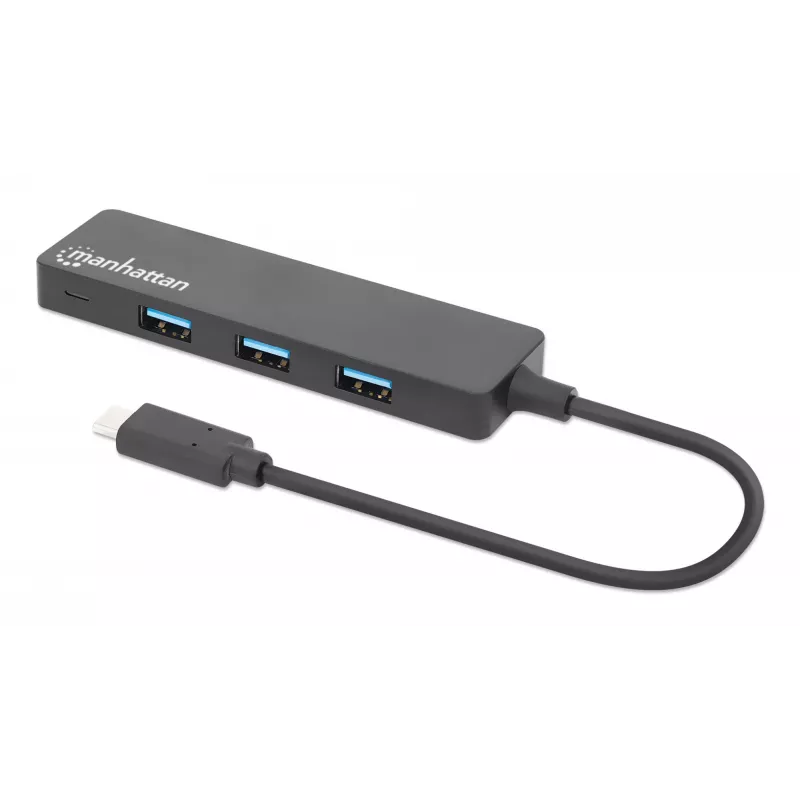 Manhattan USB-C Dock/Hub, Anschlüsse (4): USB-A (x4), 5 Gbps (USB 3.2 Gen1 auch bekannt als USB 3.0), USB-gespeist (kein externes Netzteil erforderlich), Entspricht HB30CM4AB