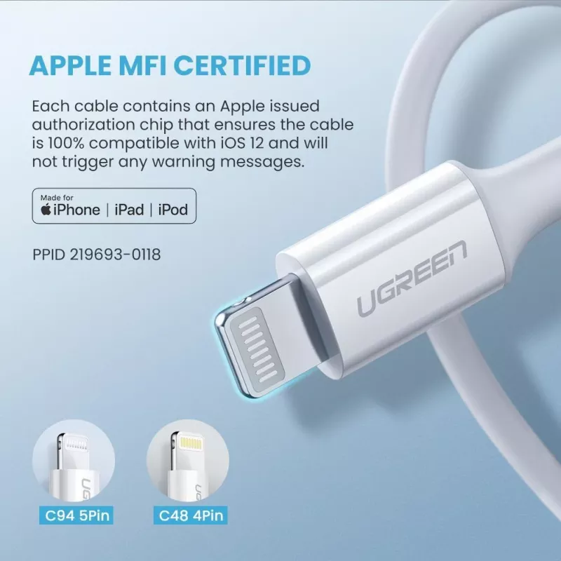 Ugreen 10493 Lightning-Kabel 1 m Weiß