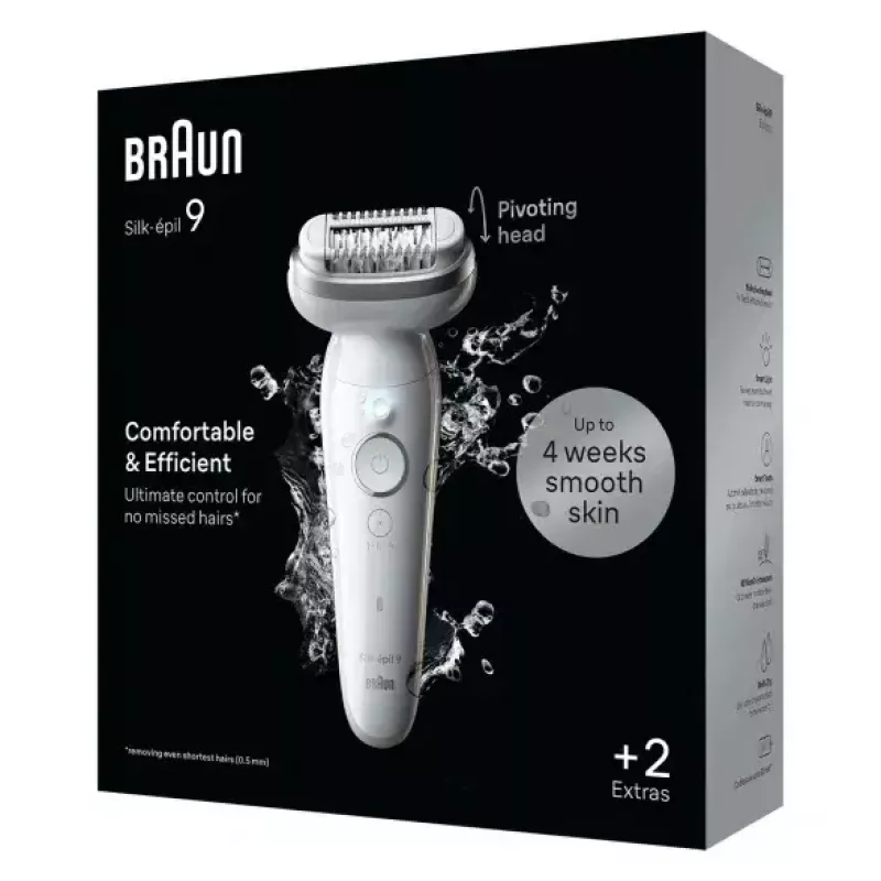 Epilator BRAUN 9-011 3D Silk-epil 9 Flex Wet & Dry — 40 Pinzetten, Akku, Massage, Weiß/Grau