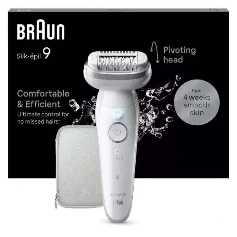 Epilator BRAUN 9-011 3D Silk-epil 9 Flex Wet & Dry — 40 Pinzetten, Akku, Massage, Weiß/Grau