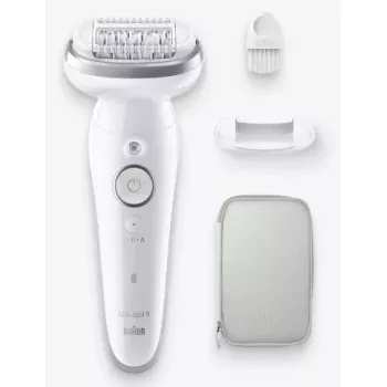 Epilator BRAUN 9-011 3D Silk-epil 9 Flex Wet & Dry — 40 Pinzetten, Akku, Massage, Weiß/Grau