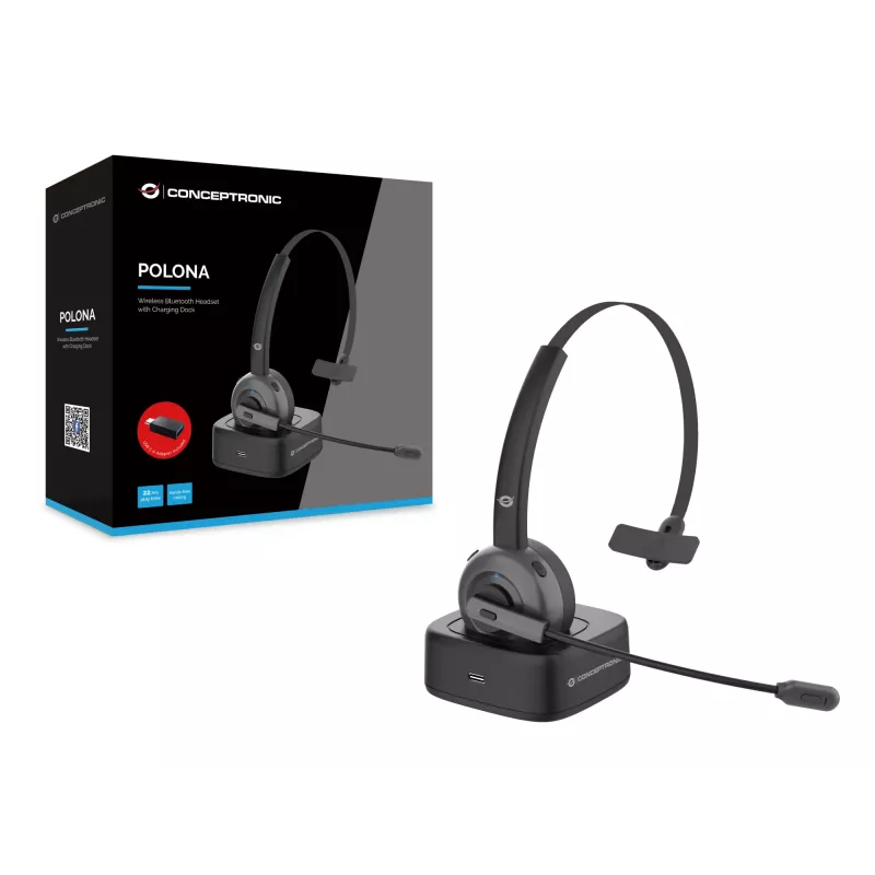 Conceptronic POLONA Kabelloses Bluetooth-Headset mit Ladestation