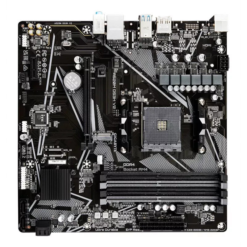 GIGABYTE A520M DS3H V2 Mainboard - Unterstützt AMD Ryzen 5000 Serie AM4 CPUs, bis zu 4733 MHz DDR4 (OC), PCIe 3.0 x16, GbE LAN, USB 3.2 Gen 1