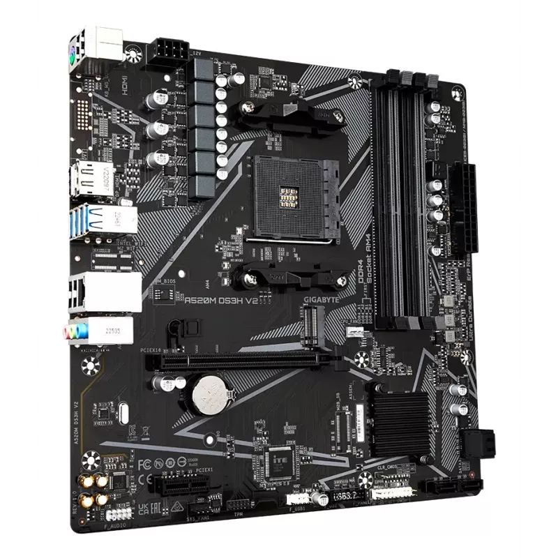 GIGABYTE A520M DS3H V2 Mainboard - Unterstützt AMD Ryzen 5000 Serie AM4 CPUs, bis zu 4733 MHz DDR4 (OC), PCIe 3.0 x16, GbE LAN, USB 3.2 Gen 1