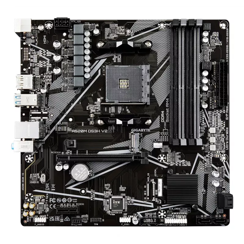 GIGABYTE A520M DS3H V2 Mainboard - Unterstützt AMD Ryzen 5000 Serie AM4 CPUs, bis zu 4733 MHz DDR4 (OC), PCIe 3.0 x16, GbE LAN, USB 3.2 Gen 1