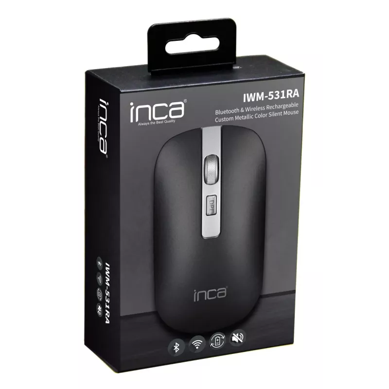 INCA Wireless Maus IWM-531RA – Bluetooth & RF Wireless 2,4 GHz – 1600 dpi – Schwarz/Silber