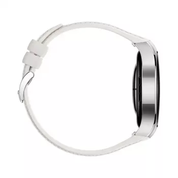 Smartwatch HUAWEI WATCH 5 — rundes 42 mm Edelstahlgehäuse, 1,38 Zoll AMOLED, GPS, Bluetooth, 540 mAh Akku, beiges Gehäuse mit weißem Armband