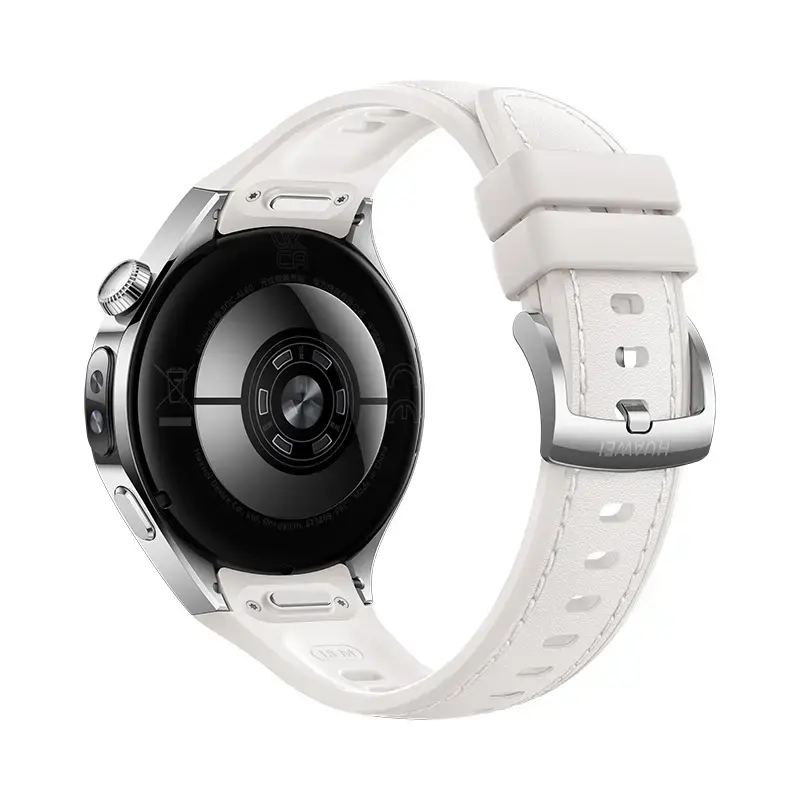 Smartwatch HUAWEI WATCH 5 — rundes 42 mm Edelstahlgehäuse, 1,38 Zoll AMOLED, GPS, Bluetooth, 540 mAh Akku, beiges Gehäuse mit weißem Armband