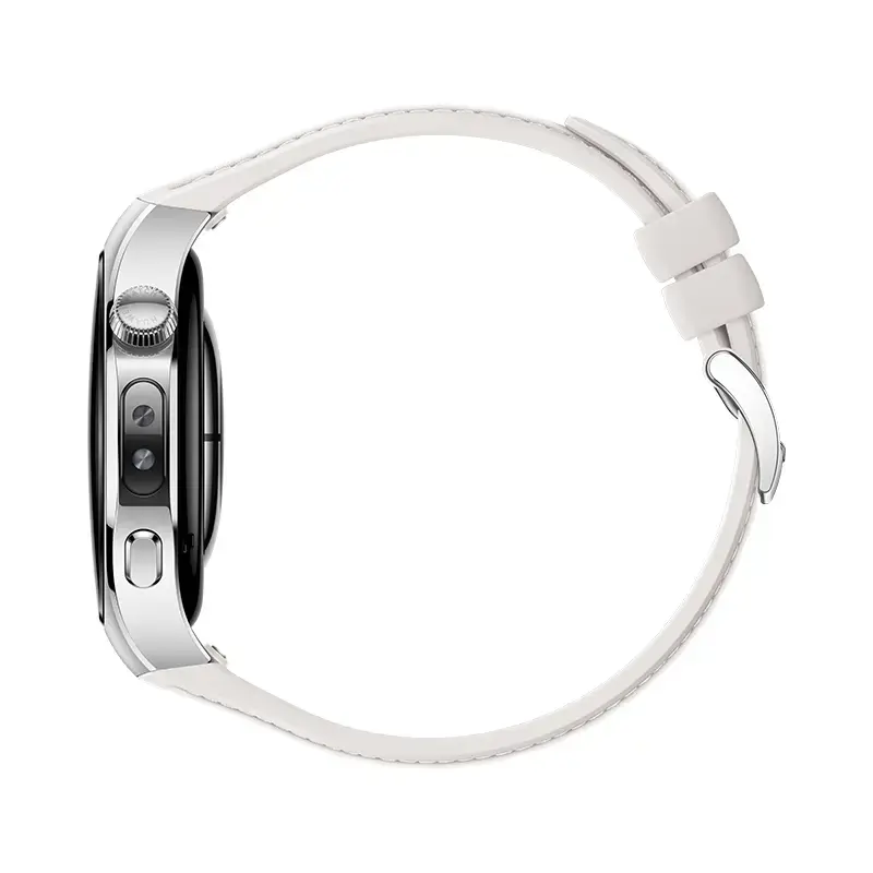 Smartwatch HUAWEI WATCH 5 — rundes 42 mm Edelstahlgehäuse, 1,38 Zoll AMOLED, GPS, Bluetooth, 540 mAh Akku, beiges Gehäuse mit weißem Armband
