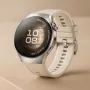 Smartwatch HUAWEI WATCH 5 — rundes 42 mm Edelstahlgehäuse, 1,38 Zoll AMOLED, GPS, Bluetooth, 540 mAh Akku, beiges Gehäuse mit weißem Armband