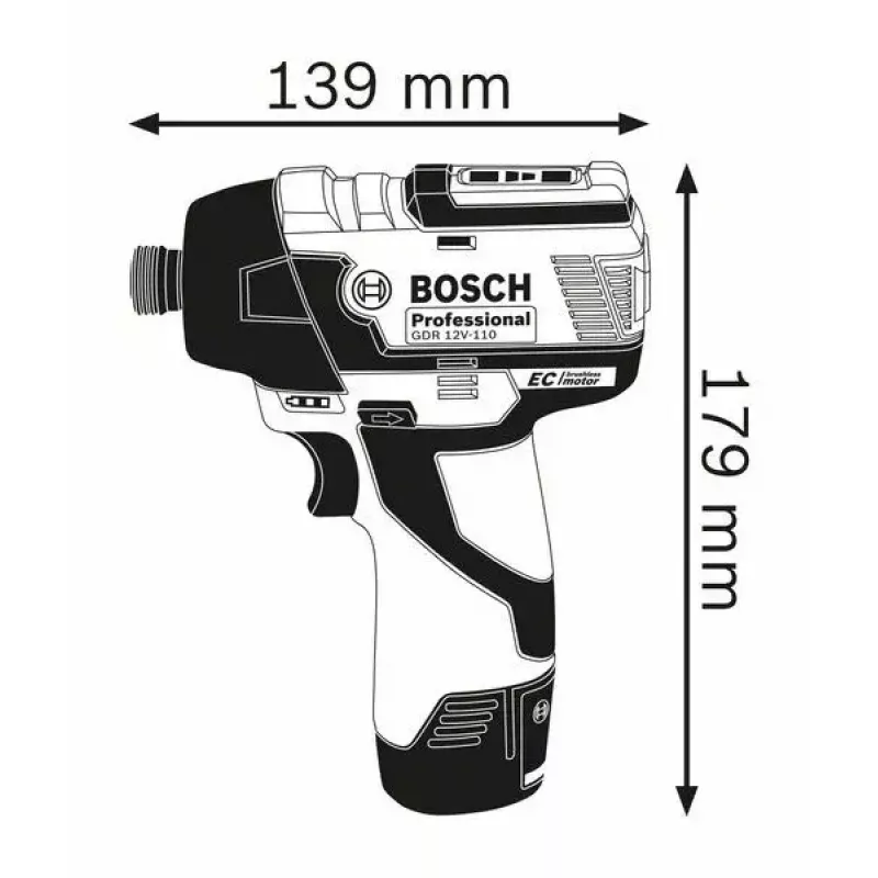Bosch 0 601 9E0 005 Schlagschrauber 1/4 Zoll 3100 RPM 110 N⋅m Schwarz, Blau 12 V