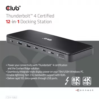 CLUB3D Thunderbolt™ 4 Certified 12-in-1 Dockingstation