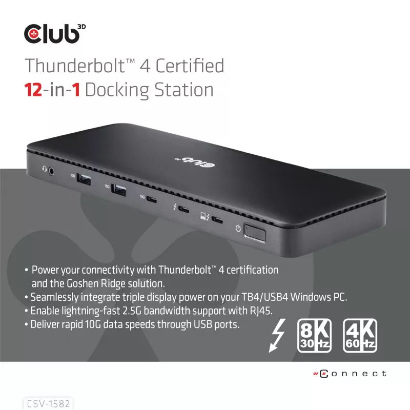 CLUB3D Thunderbolt™ 4 Certified 12-in-1 Dockingstation