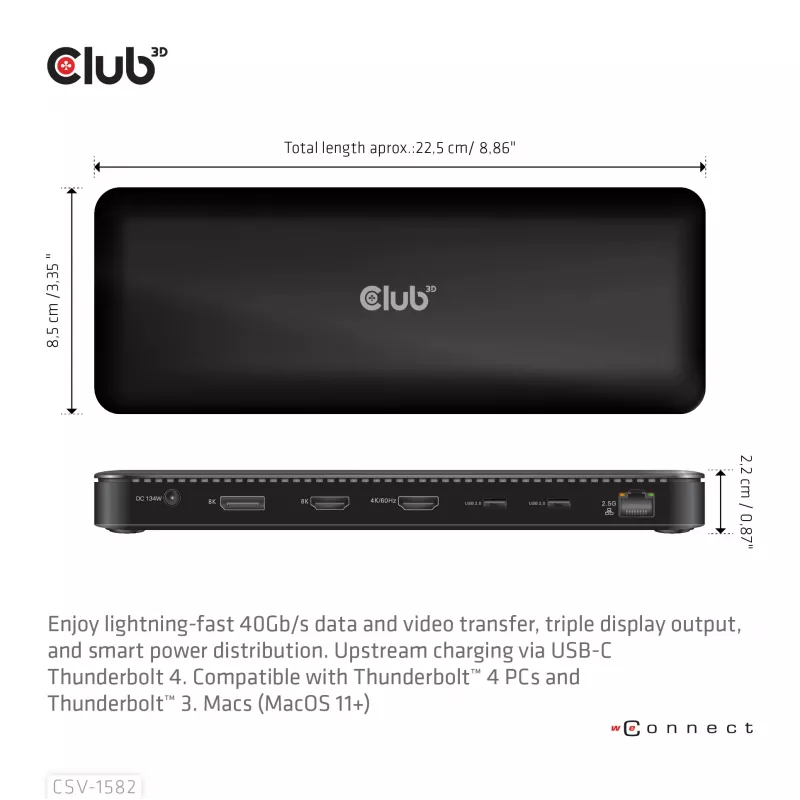 CLUB3D Thunderbolt™ 4 Certified 12-in-1 Dockingstation