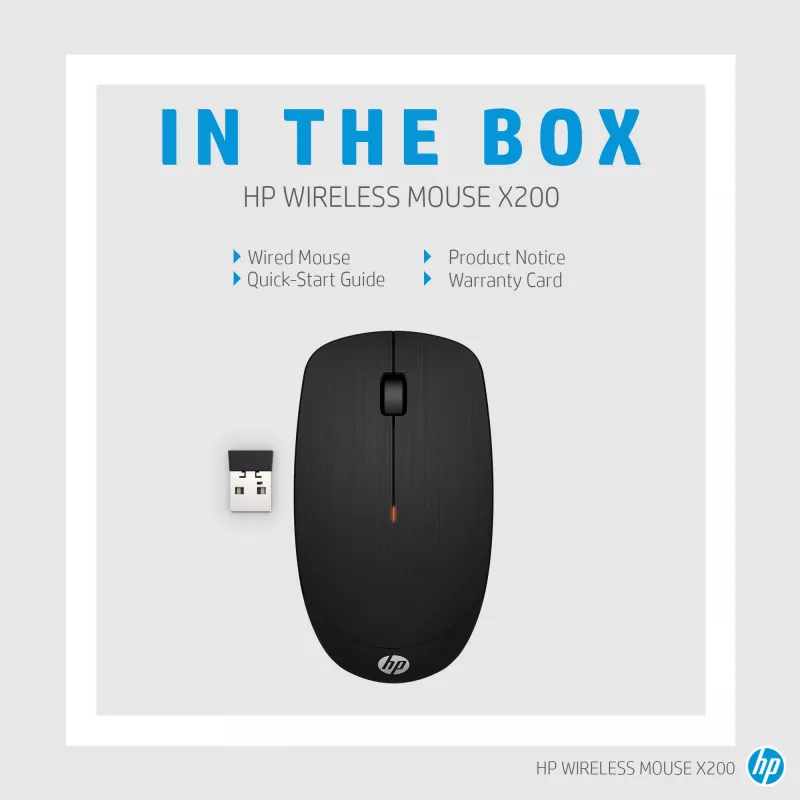 HP Wireless Mouse X200, beidhändig, optisch, RF-Funk, 1600 DPI, Schwarz