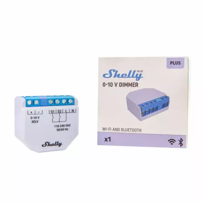 Dimmer Shelly Plus 0-10V Einbau Blau-Grau Drahtlose Steuerung 110-240V
