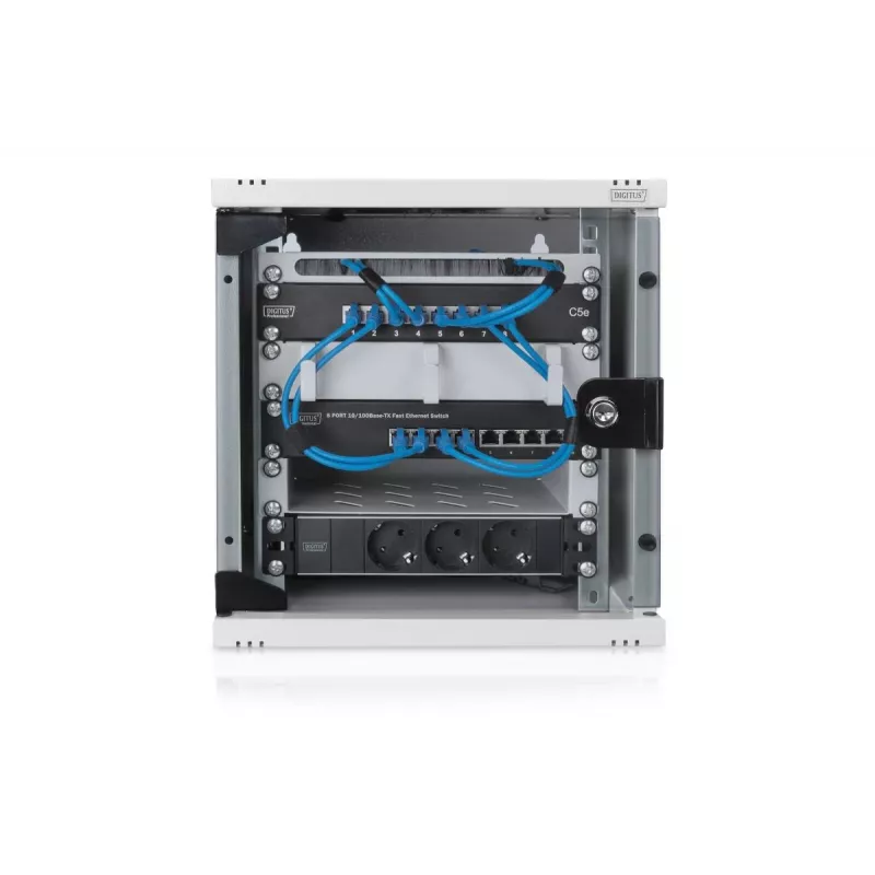DIGITUS Wandmontagegehäuse 254 mm (10 Zoll) 6U grau (RAL 7035) Glastür