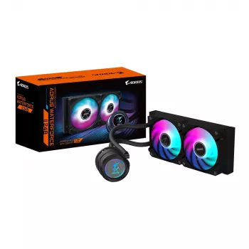 GIGABYTE AORUS WATERFORCE II 240 AIO Flüssigkeits-CPU-Kühler – 2x120mm ARGB-Lüfter, Schiebe-Verriegelungsmechanismus, DAISY-CHAIN, Intel LGA 1851 und AMD AM5 kompatibel