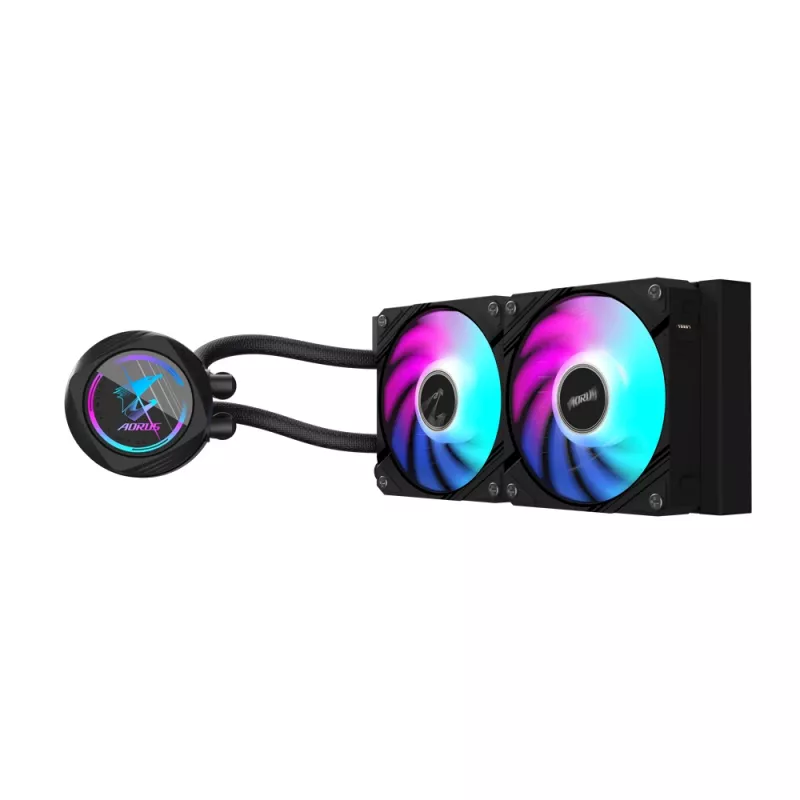 GIGABYTE AORUS WATERFORCE II 240 AIO Flüssigkeits-CPU-Kühler – 2x120mm ARGB-Lüfter, Schiebe-Verriegelungsmechanismus, DAISY-CHAIN, Intel LGA 1851 und AMD AM5 kompatibel