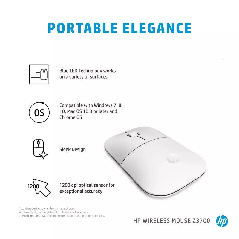 HP Z3700 Keramik Weiß Funkmaus, beidhändig, optisch, RF Wireless, 1200 DPI, Silber, Weiß