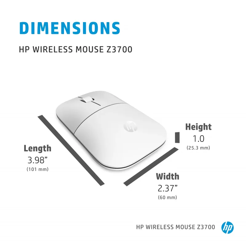 HP Z3700 Keramik Weiß Funkmaus, beidhändig, optisch, RF Wireless, 1200 DPI, Silber, Weiß