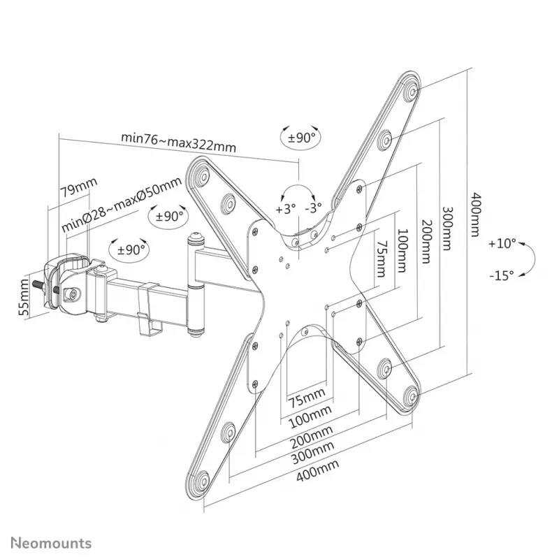 Neomounts FL40-450BL14 TV-Mastmontagehalterung 32-55 Zoll – Ø 28-50 mm – voll beweglich