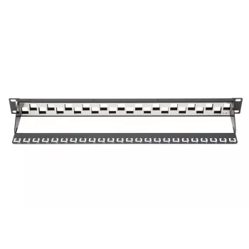 DIGITUS Modular Patch Panel, geschirmt 24-Port, blank, 1HE, Rackmontage, versetzt, Farbe schwarz RAL 9005