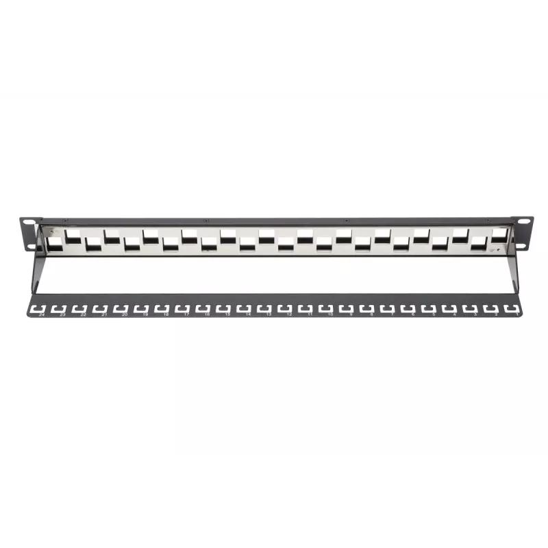 DIGITUS Modular Patch Panel, geschirmt 24-Port, blank, 1HE, Rackmontage, versetzt, Farbe schwarz RAL 9005