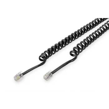 DIGITUS UAE-Verbindungskabel, RJ10 2,00 m, CU, 4x7x0,12 mm, ungeschirmt, M/M, Flachbandkabel, Spiralkabel, schwarz