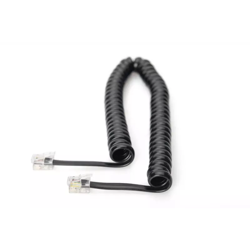 DIGITUS UAE-Verbindungskabel, RJ10 2,00 m, CU, 4x7x0,12 mm, ungeschirmt, M/M, Flachbandkabel, Spiralkabel, schwarz