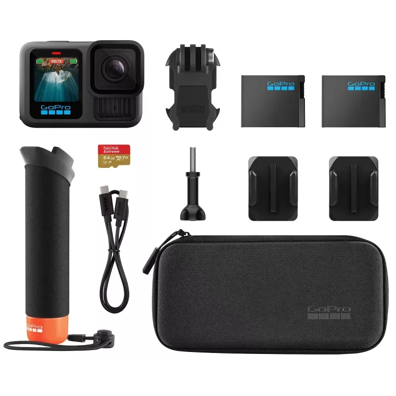 Actionkamera GoPro HERO13 Black Bundle – 5.3K Ultra HD, 27,6 MP CMOS, 240 fps, 2,27 Zoll LCD, 2-fach Digitalzoom, Stereo-WAV-Audio