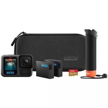 Actionkamera GoPro HERO13 Black Bundle – 5.3K Ultra HD, 27,6 MP CMOS, 240 fps, 2,27 Zoll LCD, 2-fach Digitalzoom, Stereo-WAV-Audio