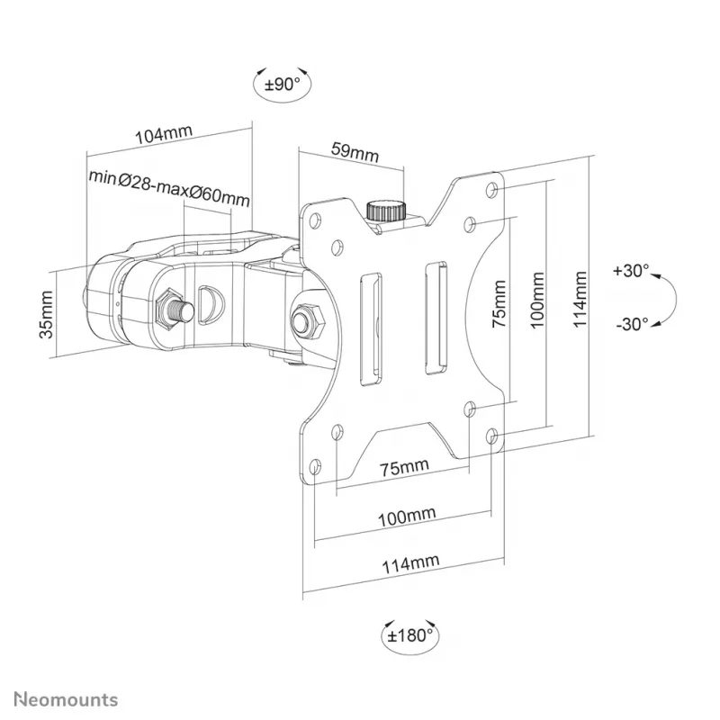Neomounts FL40-430BL11 TV-Mastmontagehalterung 17-32 Zoll - Durchm. 28-60 mm