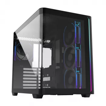 FSP M580-BP Plus Midi-Tower PC-Gehäuse, ATX/mATX/Mini-ITX, ARGB, Tempered Glass, 4x 120-mm-Lüfter, Schwarz