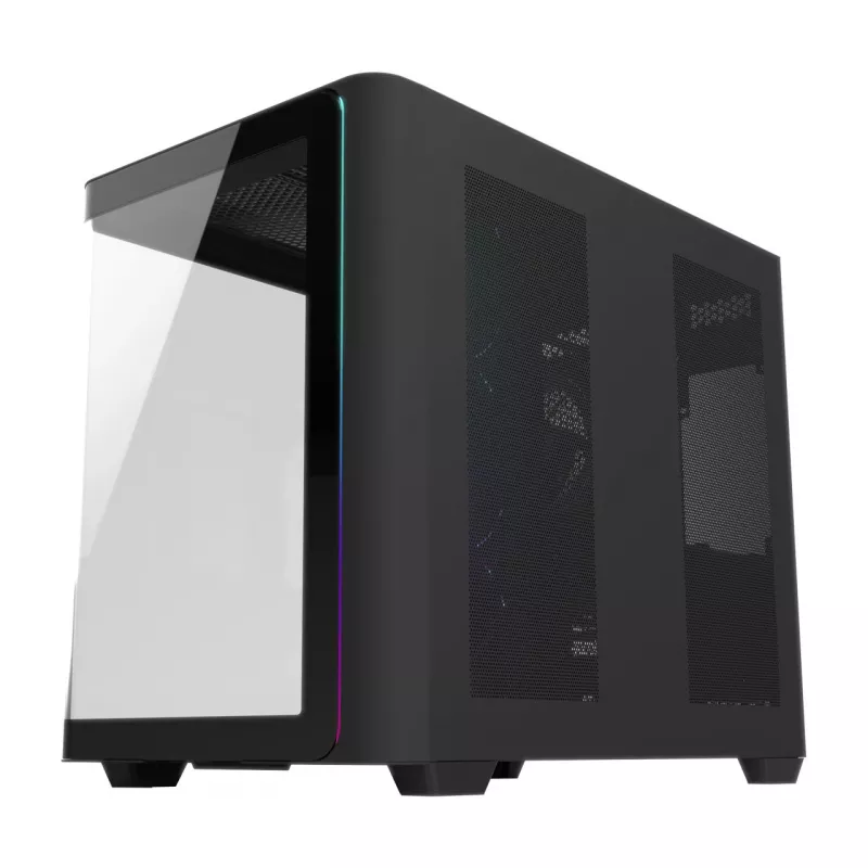 FSP M580-BP Plus Gehäuse Midi Tower mITX, mATX Schwarz ARGB, Midi Tower, PC, Schwarz, ATX, micro ATX, Mini-ITX, Glas, SPCC, 16 cm