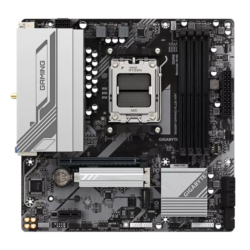 GIGABYTE B650M GAMING PLUS WIFI Mainboard - AMD Ryzen 9000 CPUs, 5+2+2 Phasen VRM, bis zu 8000 MHz DDR5, 2x PCIe 4.0 M.2, 2,5 GbE LAN, WIFI 6E, USB 3.2 Gen 1