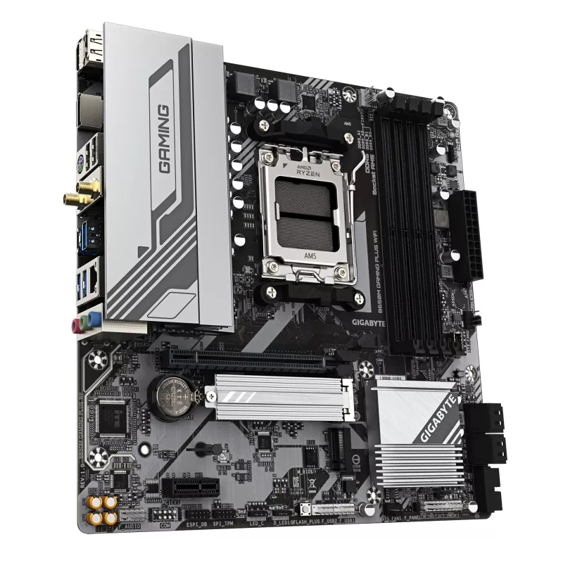 GIGABYTE B650M GAMING PLUS WIFI Mainboard - AMD Ryzen 9000 CPUs, 5+2+2 Phasen VRM, bis zu 8000 MHz DDR5, 2x PCIe 4.0 M.2, 2,5 GbE LAN, WIFI 6E, USB 3.2 Gen 1