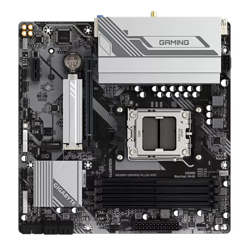 GIGABYTE B650M GAMING PLUS WIFI Mainboard - AMD Ryzen 9000 CPUs, 5+2+2 Phasen VRM, bis zu 8000 MHz DDR5, 2x PCIe 4.0 M.2, 2,5 GbE LAN, WIFI 6E, USB 3.2 Gen 1