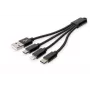 DIGITUS USB-Ladekabel USB A – Lightning+Micro B+Typ-C M/M/M/M 15 cm 3-in-1-Kabel, Baumwolle, CE, Schwarz