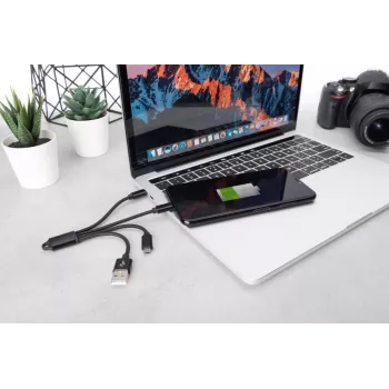 DIGITUS USB-Ladekabel USB A – Lightning+Micro B+Typ-C M/M/M/M 15 cm 3-in-1-Kabel, Baumwolle, CE, Schwarz