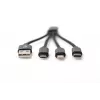 DIGITUS USB-Ladekabel USB A – Lightning+Micro B+Typ-C M/M/M/M 15 cm 3-in-1-Kabel, Baumwolle, CE, Schwarz