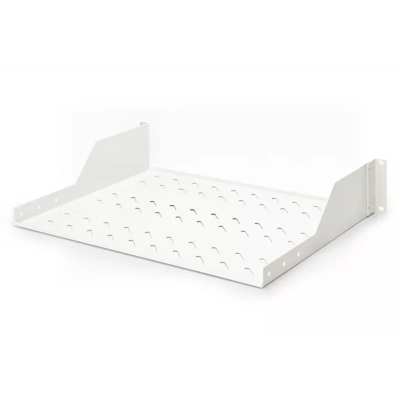 DIGITUS 2U Rack-Einbauregal fest montiert belüftet, Farbe grau (RAL 7035), bis 25 kg, 85x483x350 mm