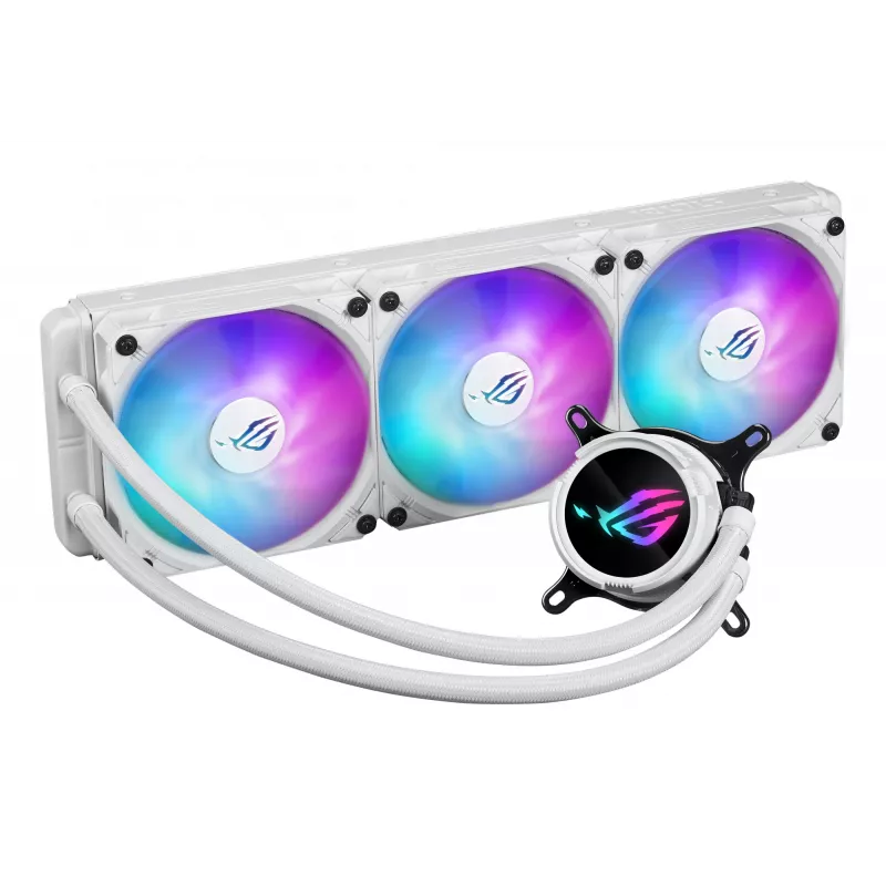 Flüssigkeitskühlungsset ASUS ROG Strix LC III 360 ARGB White Edition — 360-mm-Radiator, 3x 120-mm-ARGB-Lüfter, LCD-Anzeige, Kupferboden