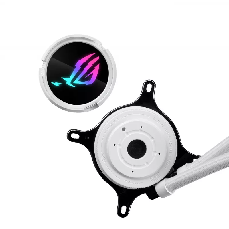 Flüssigkeitskühlungsset ASUS ROG Strix LC III 360 ARGB White Edition — 360-mm-Radiator, 3x 120-mm-ARGB-Lüfter, LCD-Anzeige, Kupferboden