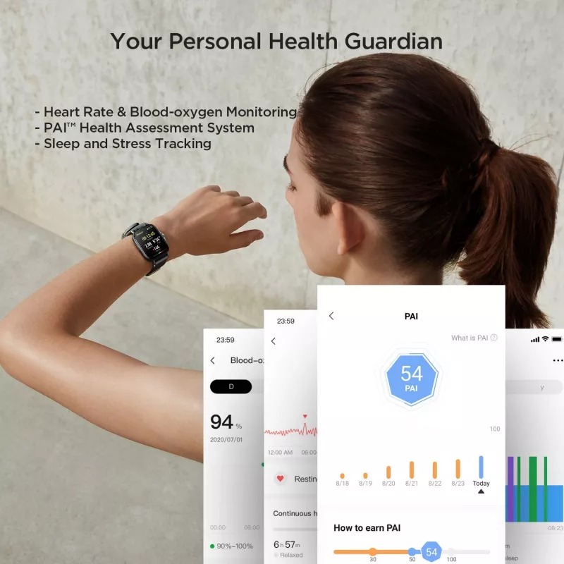 Amazfit GTS 2 4,19 cm (1,65 Zoll) AMOLED 43 mm Digital 348 x 442 Pixel Touchscreen Schwarz Wi-Fi GPS (Satellit)