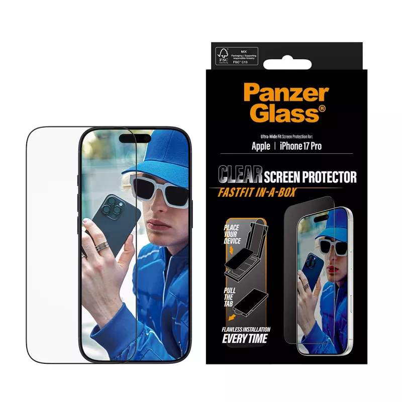 PanzerGlass ® Displayschutzfolie iPhone 17 Pro | Ultra-Wide Fit mit FASTFIT IN-A-BOX