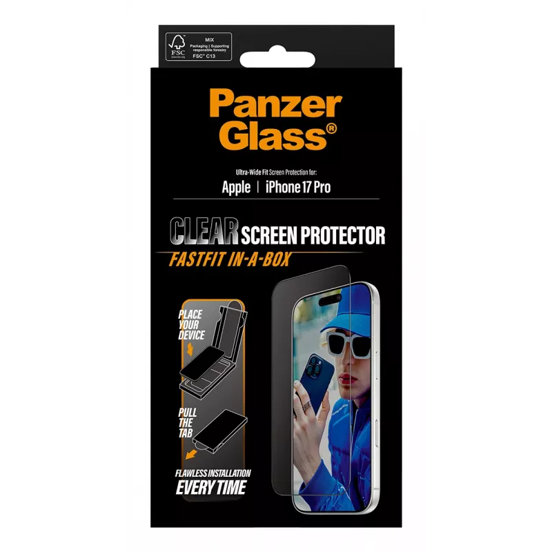 PanzerGlass ® Displayschutzfolie iPhone 17 Pro | Ultra-Wide Fit mit FASTFIT IN-A-BOX