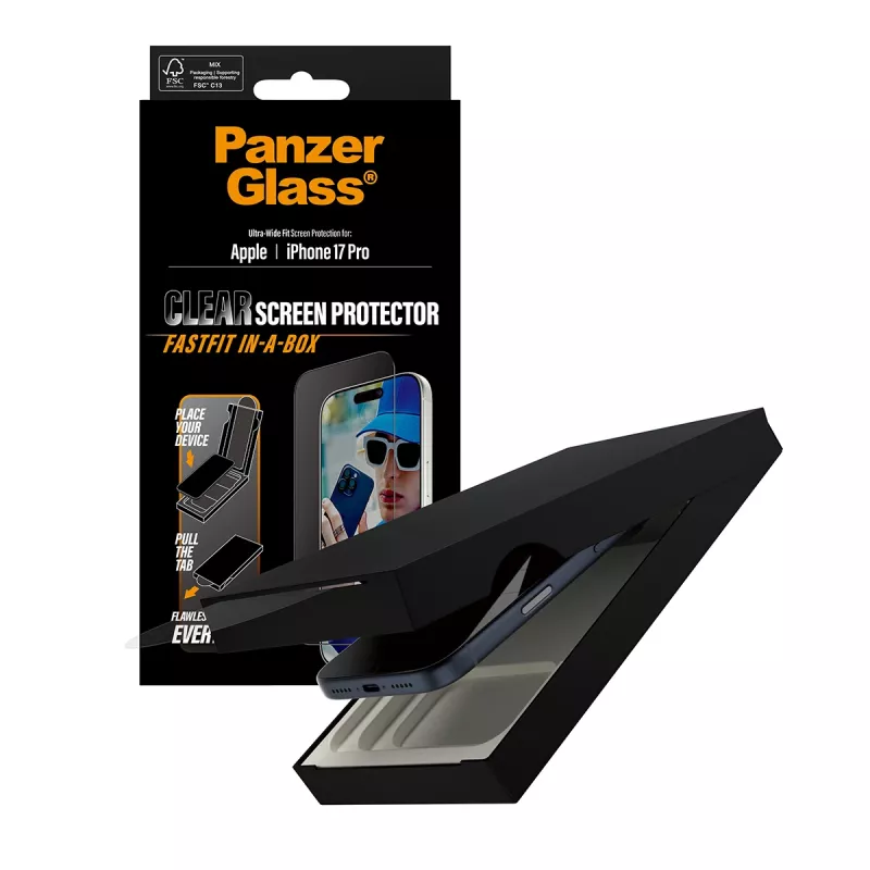 PanzerGlass ® Displayschutzfolie iPhone 17 Pro | Ultra-Wide Fit mit FASTFIT IN-A-BOX