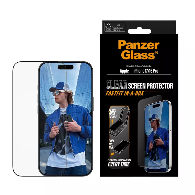 PanzerGlass® Displayschutzfolie iPhone 17 | iPhone 16 Pro | Ultra-Wide Fit mit FASTFIT IN-A-BOX