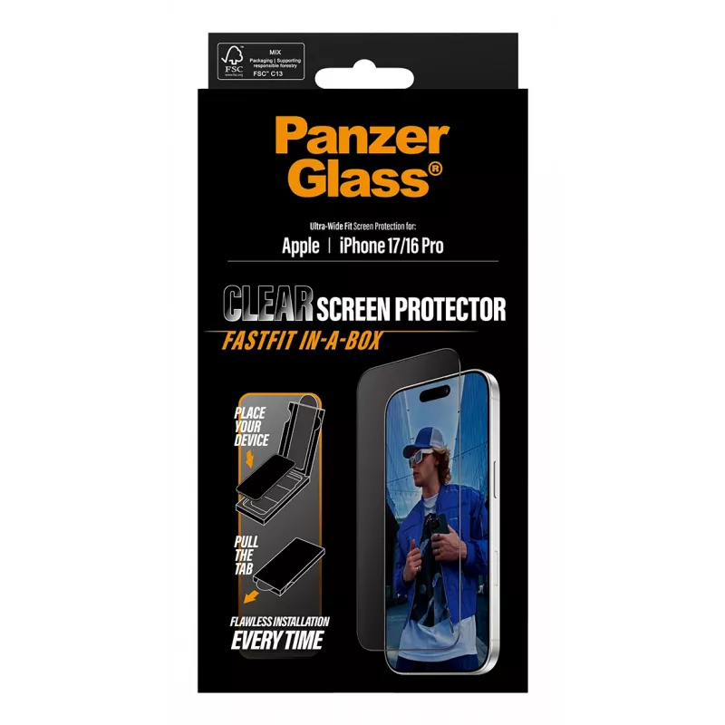 PanzerGlass® Displayschutzfolie iPhone 17 | iPhone 16 Pro | Ultra-Wide Fit mit FASTFIT IN-A-BOX